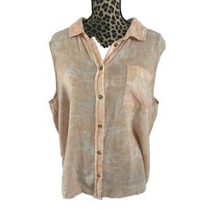 Time And Tru Blouse 3XL LINEN Coral Boho Minimalist Button Up Collared